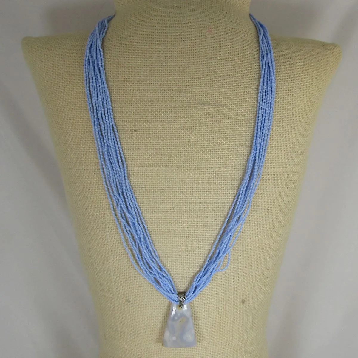 Powder Blue Multi-strand Necklace with Ocean Jasper Pendant