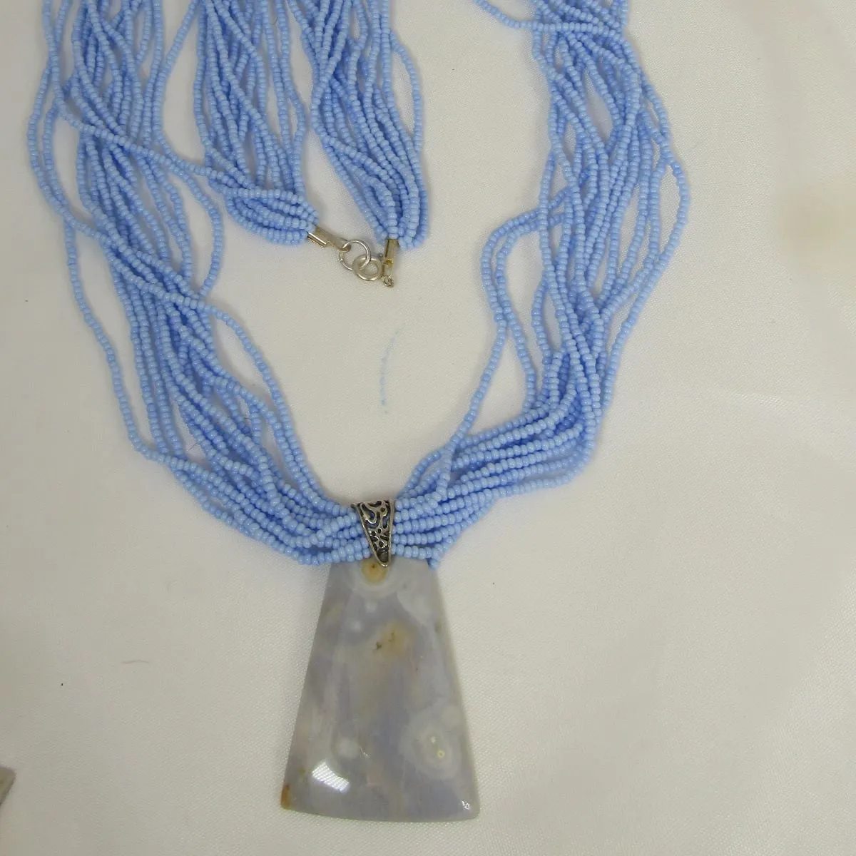 Powder Blue Multi-strand Necklace with Ocean Jasper Pendant