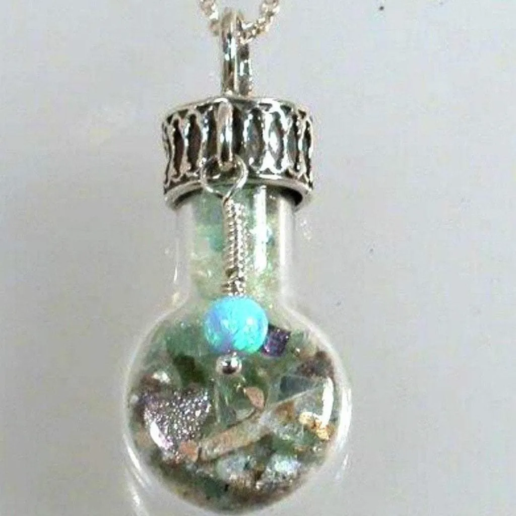 Roman Glass Necklaces Sterling Silver Roman Glass in a Bottle Necklace