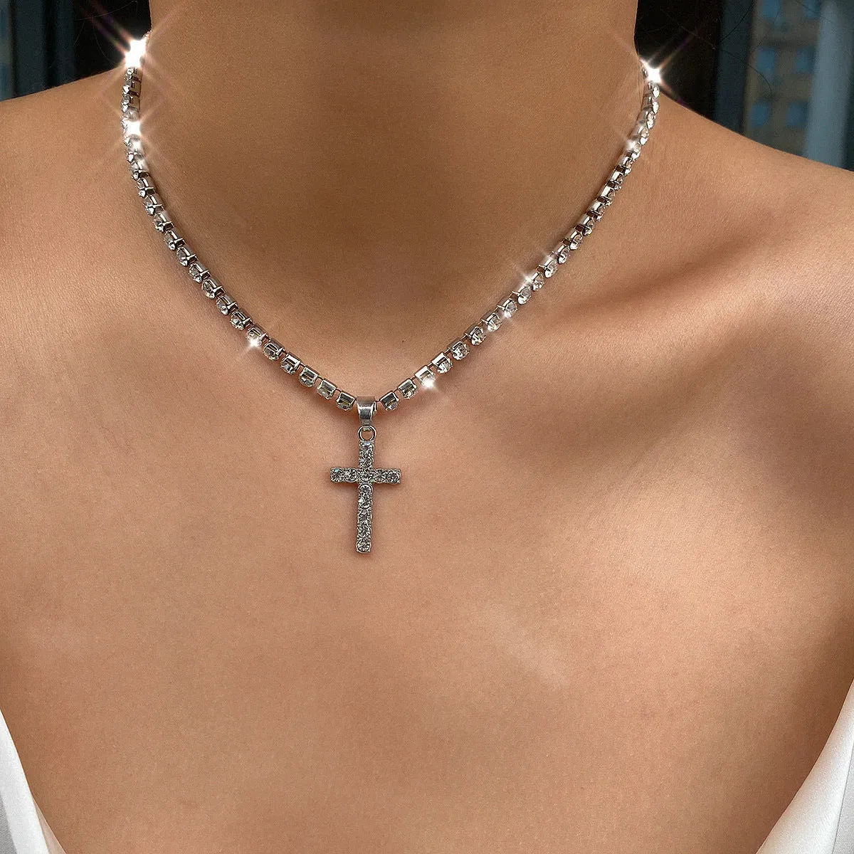 SISSLIA Fashion Hip-hop Alloy Cross Pendant Necklace Chain Fashion Jewelry Necklaces For Women