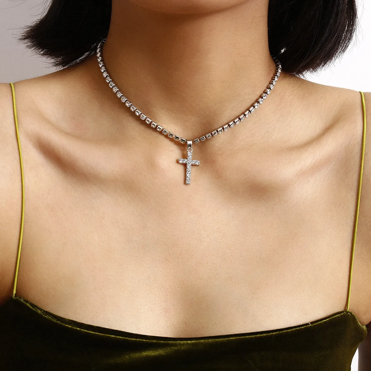 SISSLIA Fashion Hip-hop Alloy Cross Pendant Necklace Chain Fashion Jewelry Necklaces For Women