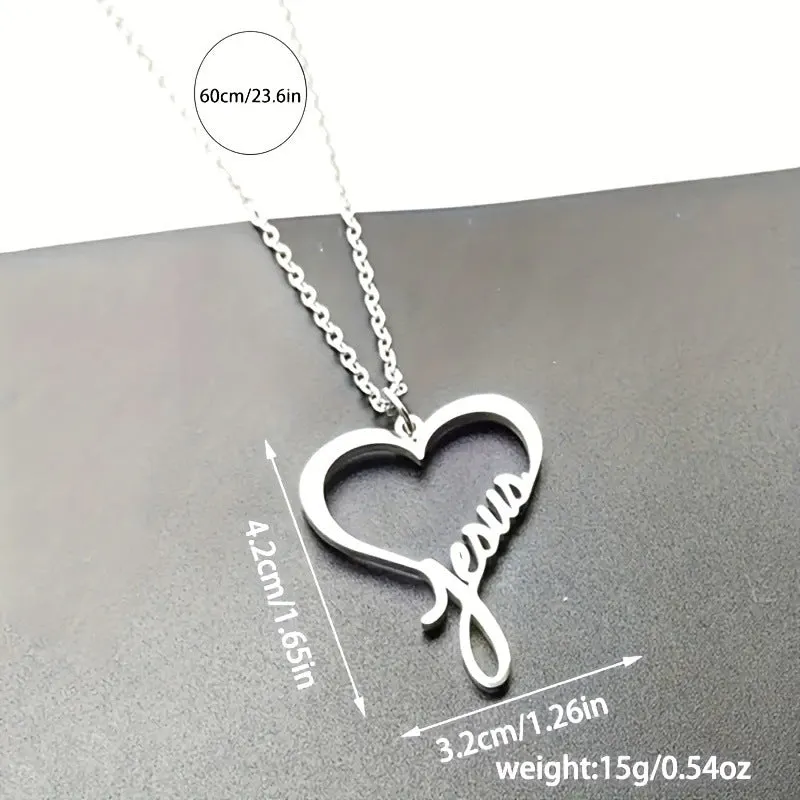 SISSLIA Fashion Stainless Steel Silver Color Chain Letter Hollow Cross Pendant Necklaces For Women