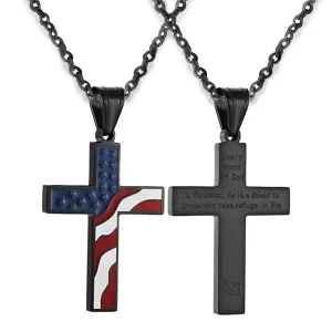 SISSLIA USA Flag Silver Plated Cross Pendant Necklace Stainless Steel American Pendant Necklaces Jewelry