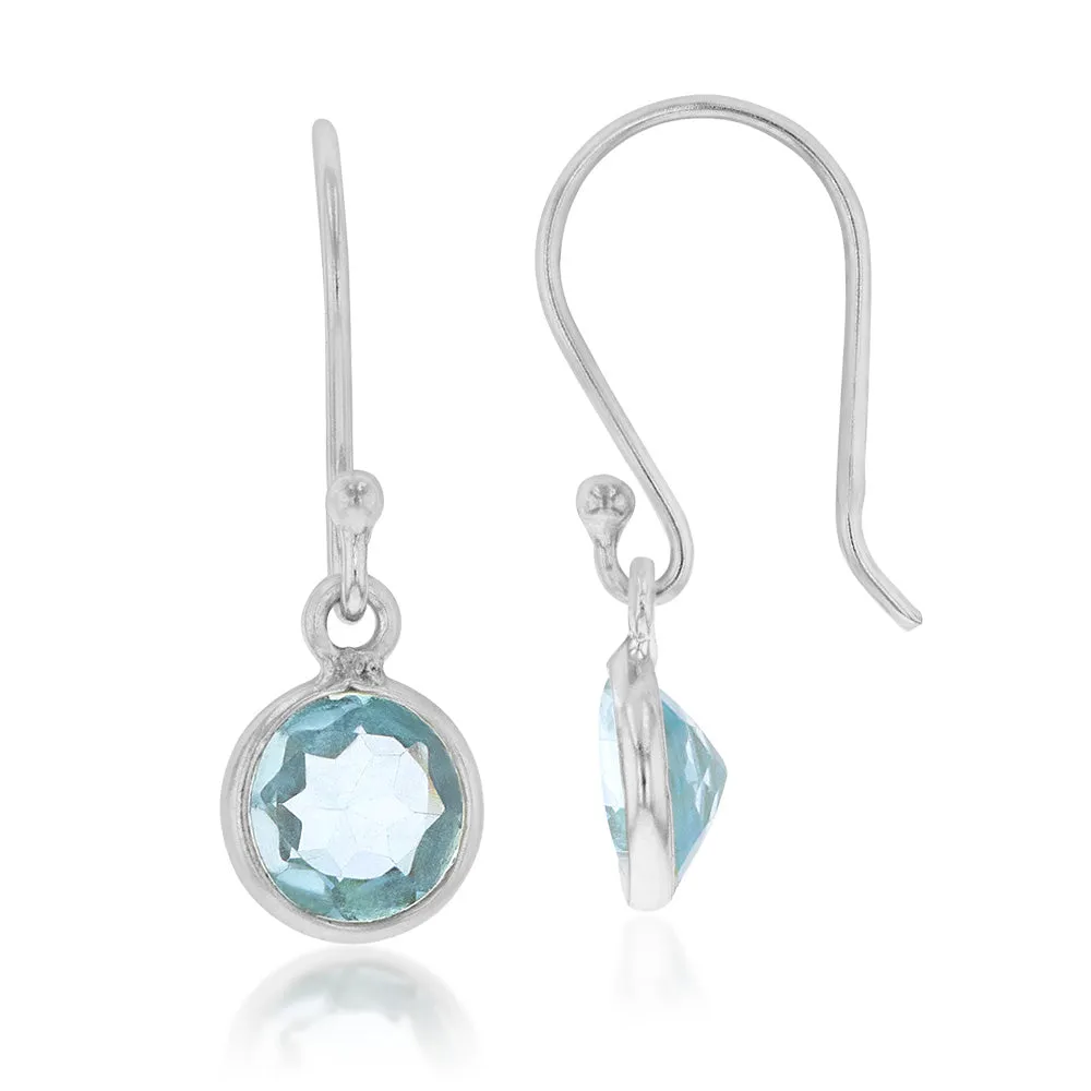 Sterling Silver 6mm Blue Topaz Hook Drop Earrings