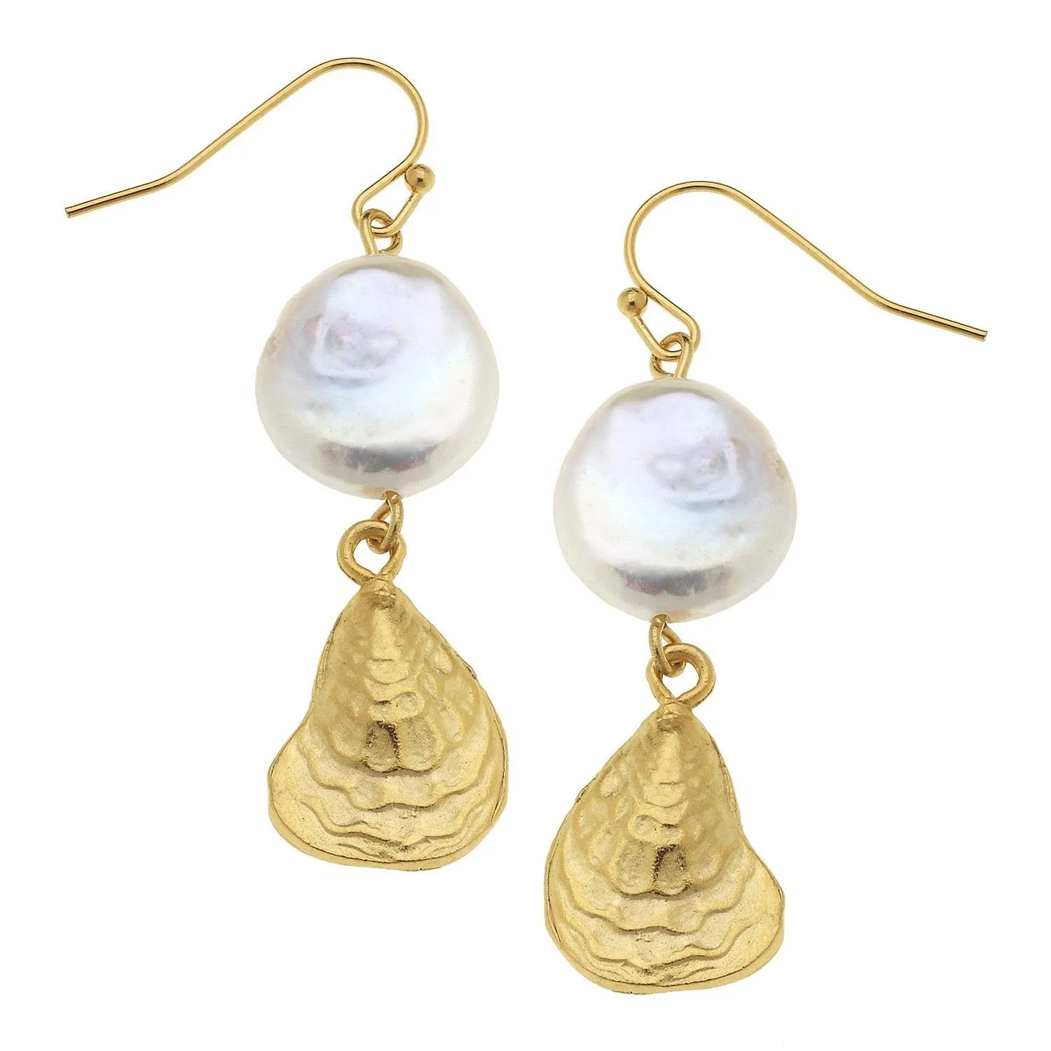 Susan Shaw Coin Pearl Oyster Earrings