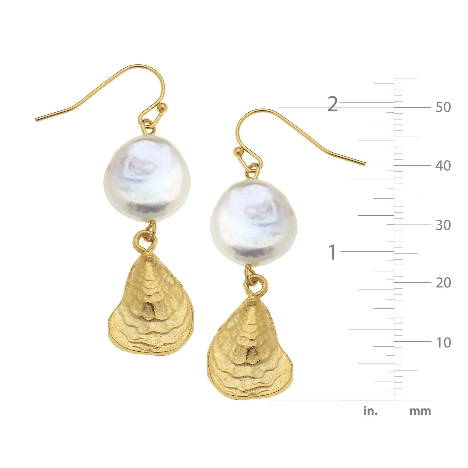 Susan Shaw Coin Pearl Oyster Earrings