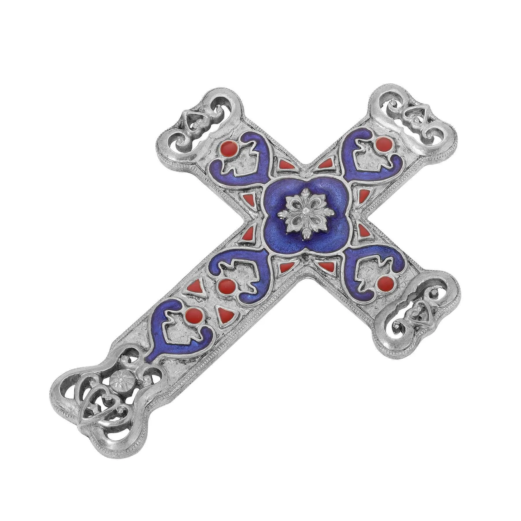 Symbols Of Faith Antigua Enamel Cross & Heart Brooch