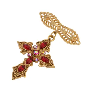 Symbols Of Faith Crux Ornata Red Crystal Cross Pin