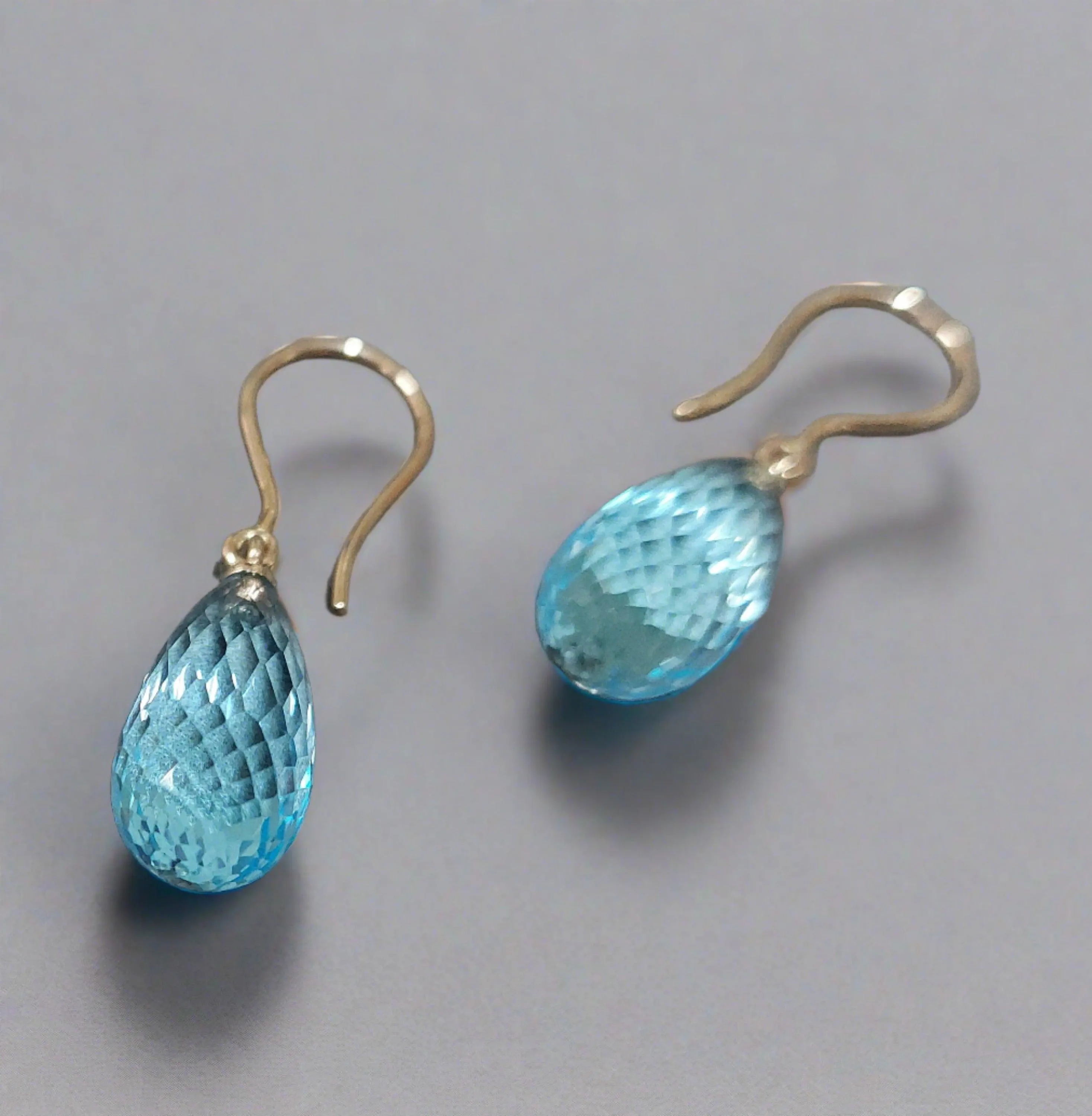 Tear Drop Swiss Blue Topaz Earrings Gold 14k