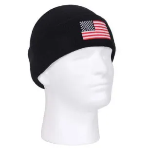 US Flag Embroidered Fine Knit Watch Cap