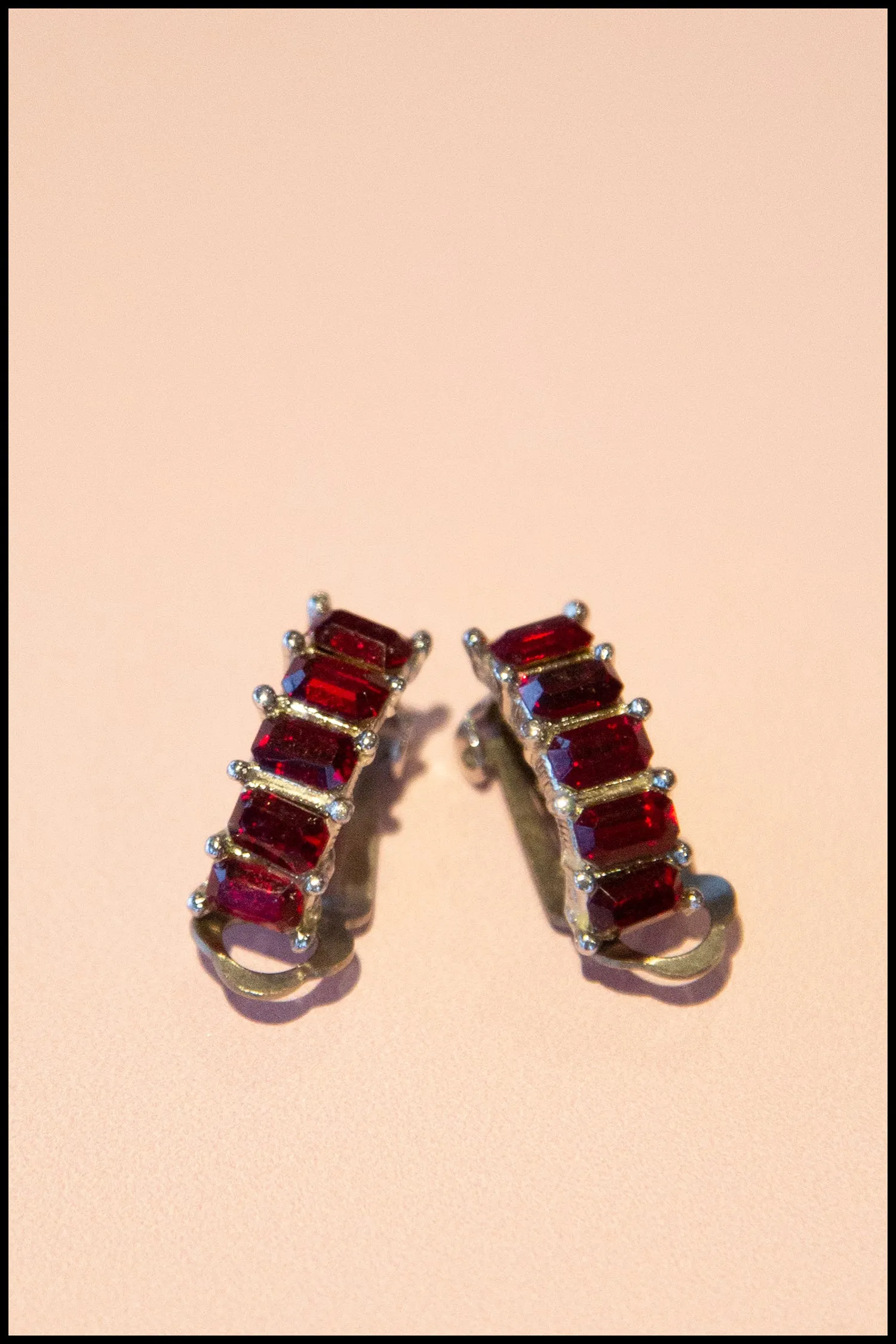 Vintage 1950s Red Rhinestone Clip on Earrings