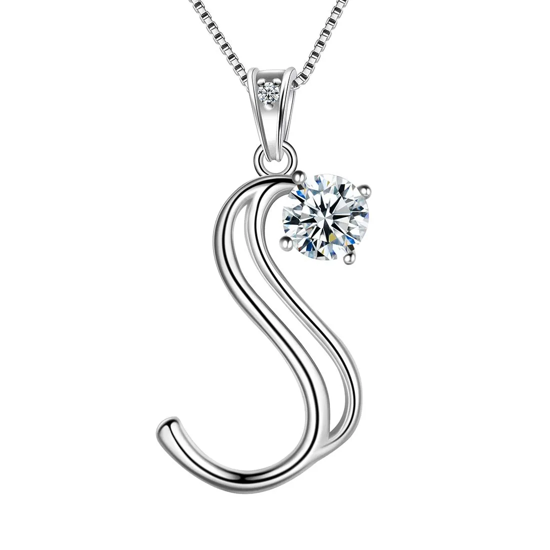 Women Initial S Letter Pendant Necklace Girl Name Jewelry Gift 925 Sterling Silver