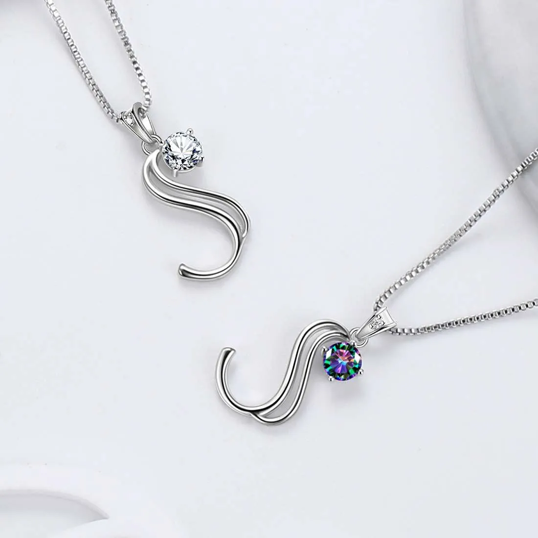 Women Initial S Letter Pendant Necklace Girl Name Jewelry Gift 925 Sterling Silver